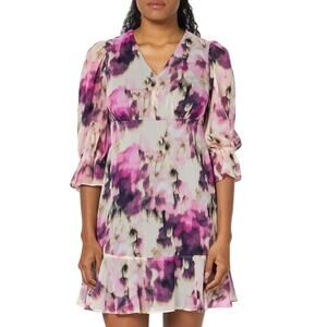 DKNY womens 3/4 Sleeve Ruffle Hem V-neck Dress in New Maroon 22W